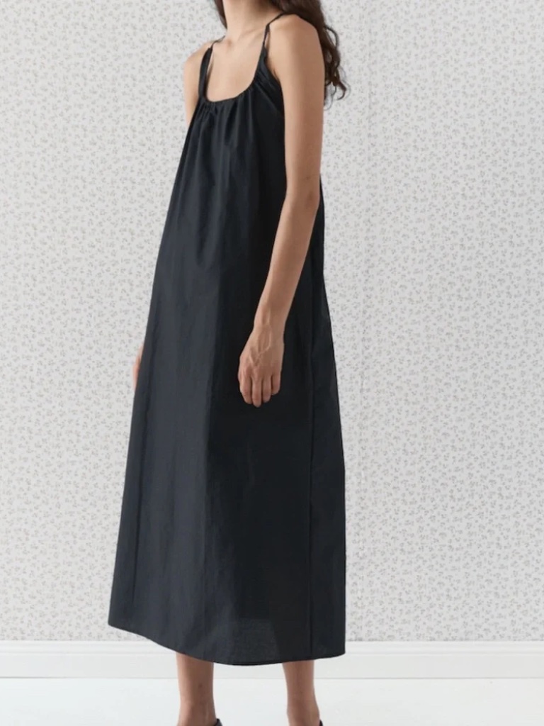 Deiji Studios The Simple Dress In Black Organic Poplin Square Neck Halter Strap — image 5 of 8